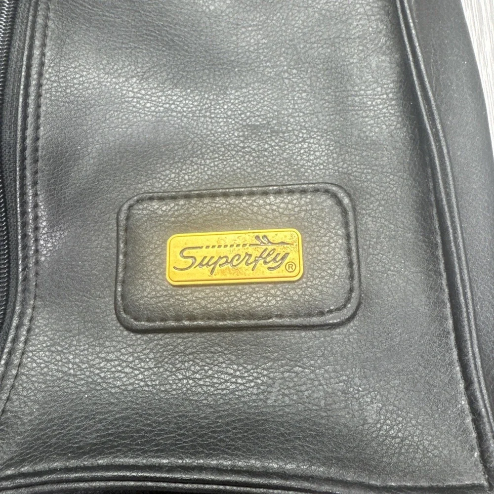 Superfly Black Leather Flap Top Carry Bag Gear Storage Case Travel‎ Tote